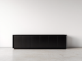Mueble recibidor madera MDF 200x40x70 cm - negro - con 6 puertas diseño moderno para entrada