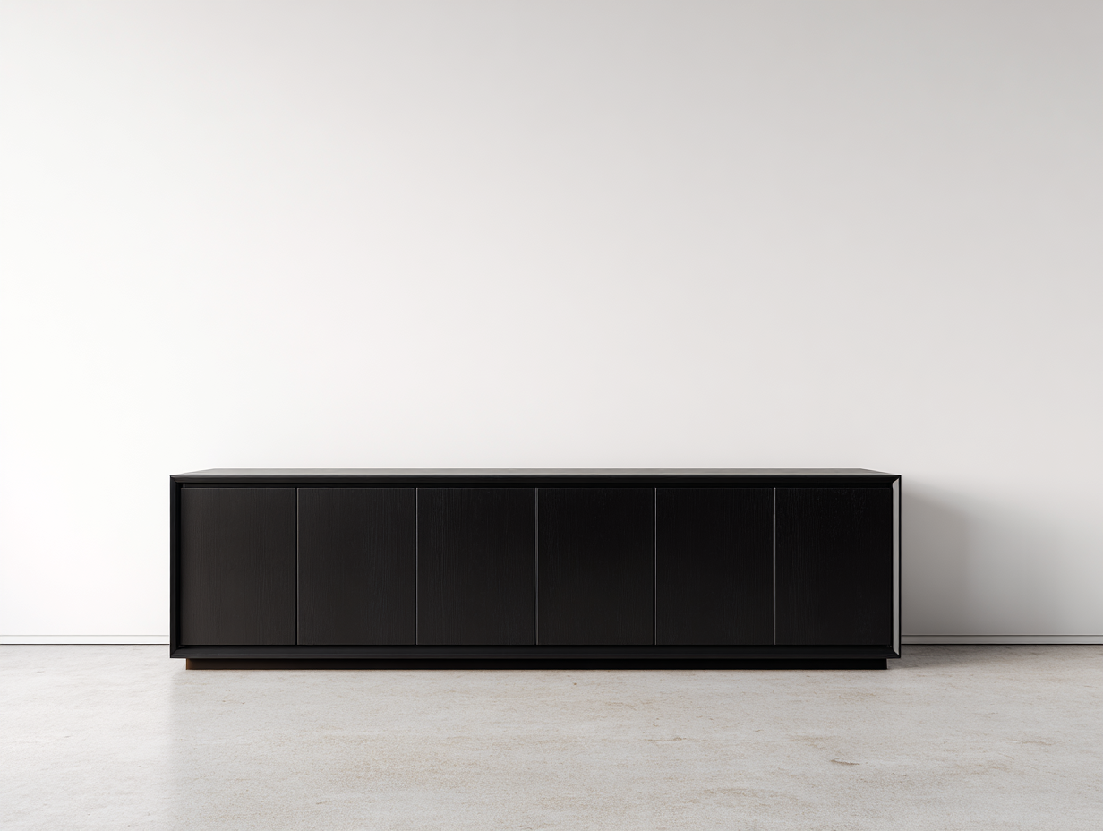 Mueble recibidor madera MDF 200x40x70 cm - negro - con 6 puertas diseño moderno para entrada