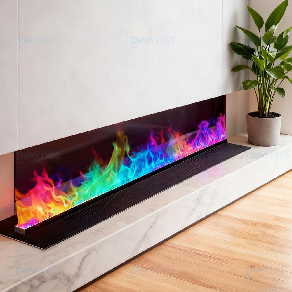 Chimenea eléctrica 3 en 1 de vapor de agua de 200 cm - Efecto de llama 3D con 9 colores - Llenado automático de agua - Control táctil remoto y aplicación