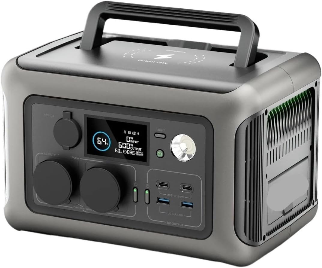 Estación de energía portátil - Capacidad de 299 Wh y potencia de 600 W - Generador solar con batería recargable - Para camping caravana emergencia y respaldo doméstico