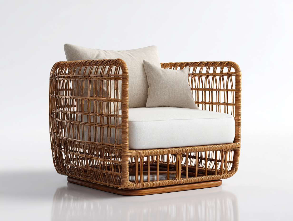 Sillón de ratán 85x80x78 cm - natural-beige - diseño moderno con cojines