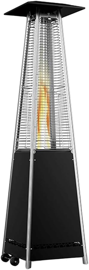 Estufa de pellets exterior - Calentador portátil de torre de 50 x 50 x 196 cm - Alta potencia con ruedas y montaje en suelo - Para terraza jardín porche y espacios abiertos