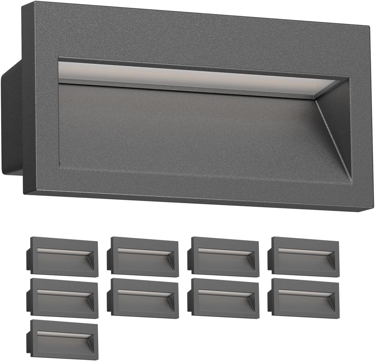 ledscom.de pack de 10 apliques empotrables NOLA - Downlight antracita de 140 x 70 mm - Luz blanca fría con protección IP54 - Para pared jardín interior y exterior