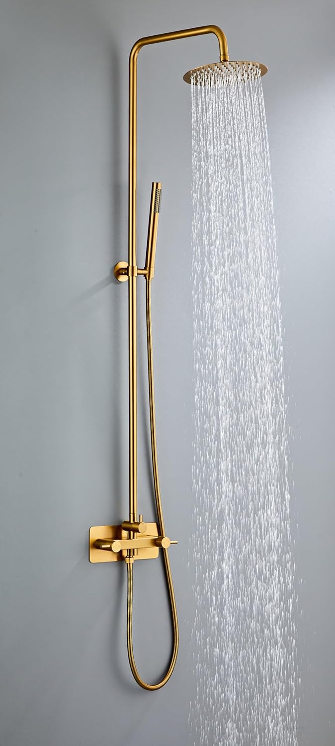 AIYA Bath columna de ducha exterior - Termostato para agua caliente y fría - Ducha de lluvia de 200 mm con función antical - Acero inoxidable para jardín piscina y terraza