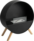 Frankystar Venere chimenea de suelo para interior - Acero inoxidable de 60 x 72 x 30 cm - Patas de madera de pino negro - Diseño independiente con alimentación de combustible