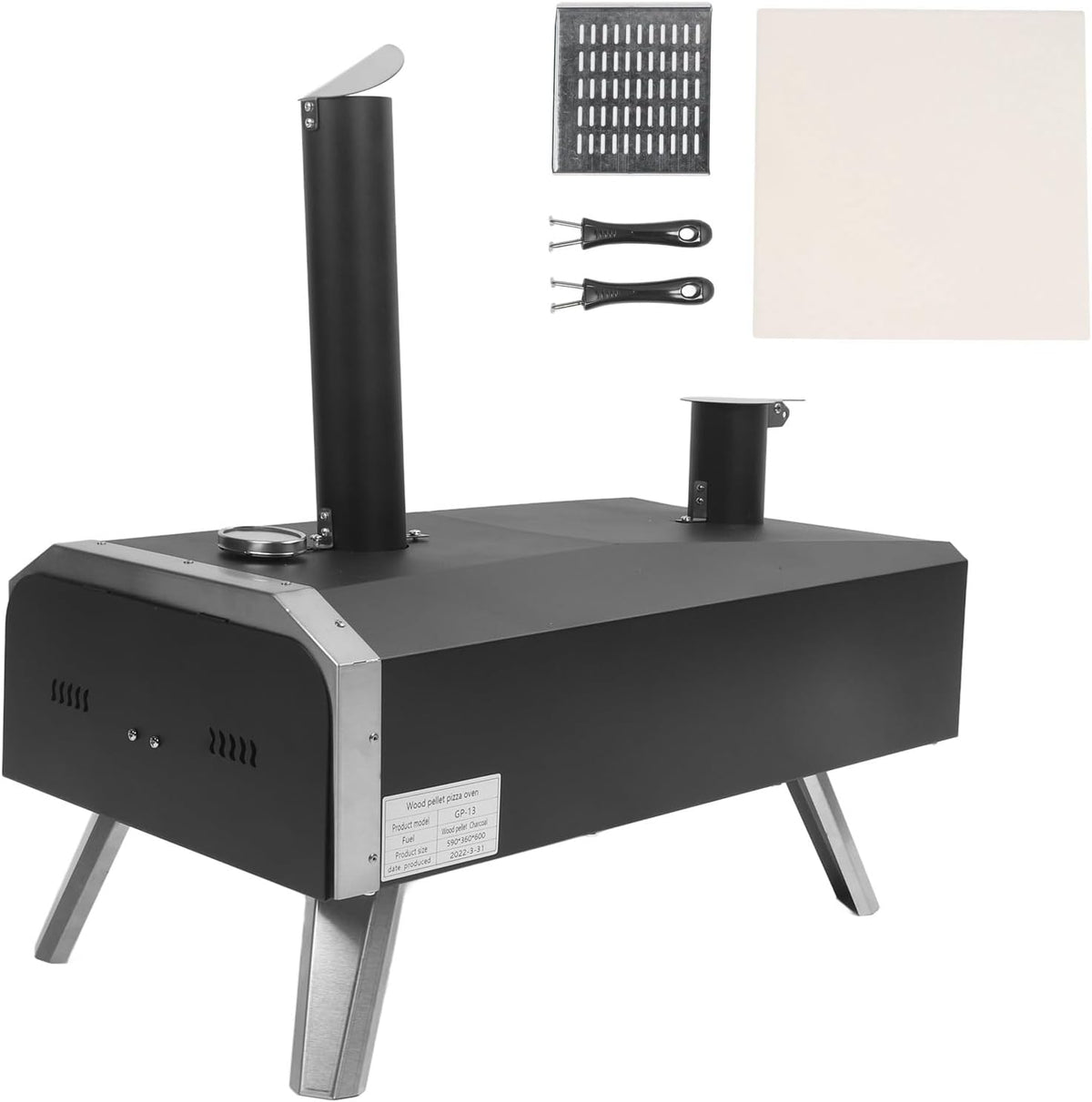 Candeon horno de pizza de leña de 12 pulgadas - Acero inoxidable portátil para exterior - Diseño compacto para cocinar al aire libre - Para patio jardín camping y reuniones