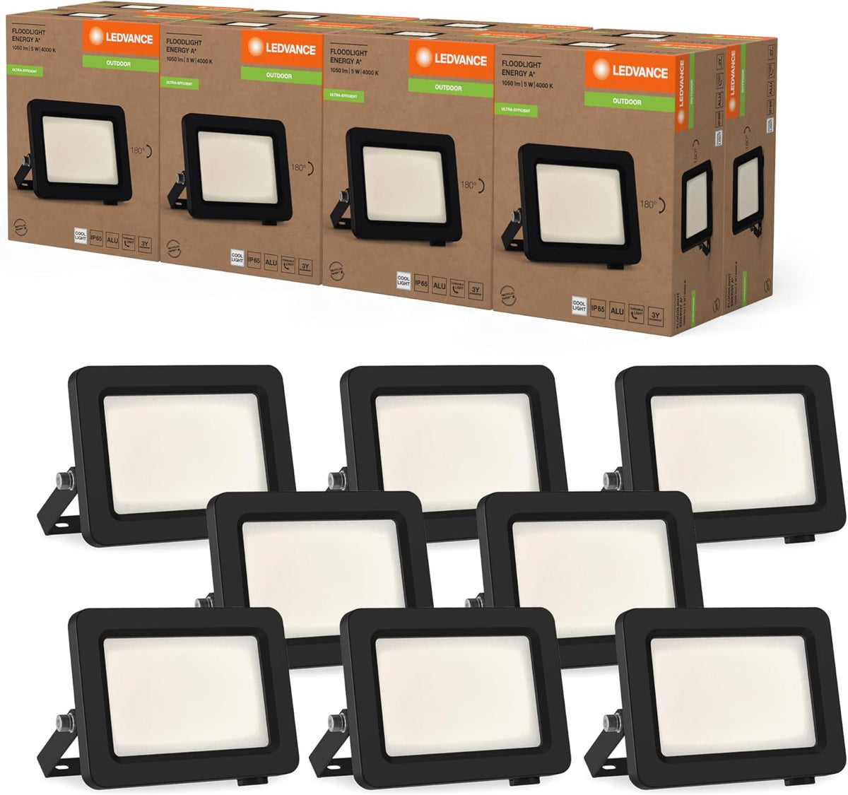 LEDVANCE pack de 8 proyectores LED exterior - Potencia de 5 W y flujo de 870 lm - Carcasa de aluminio negro compacta - Para garaje fachada y aplicaciones exteriores