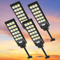 Viugreum pack de 4 farolas solares de 600 W - Luz blanca fría de 6500 K - Sensor de movimiento con mando y protección IP65 - Para jardín patio y exterior