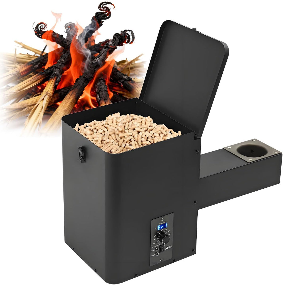 WTRYRN ahumador digital de pellets - Tolva vertical con encendido automático - Controlador y pantalla digital de temperatura - Para parrilla y barbacoa