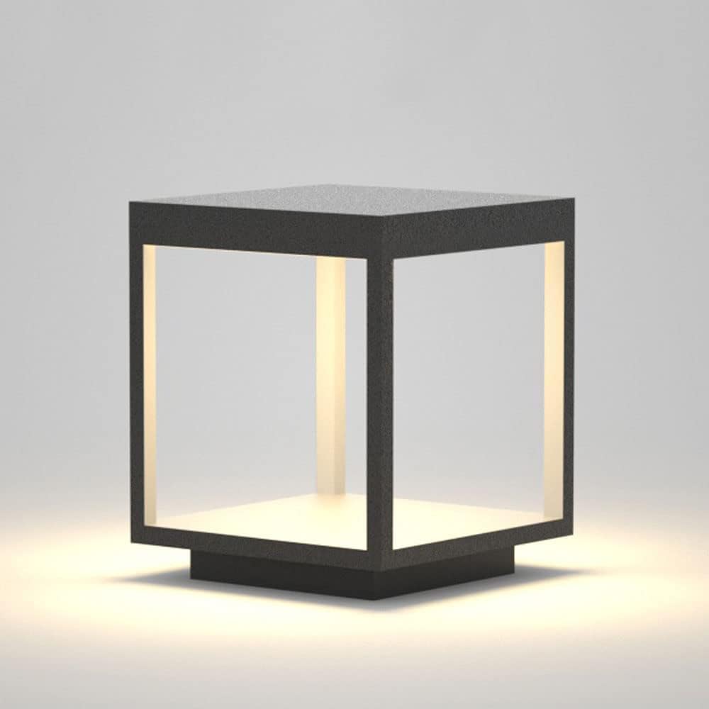 Farol LED cuadrado para pilar - Acero inoxidable negro con luz cálida de 3000 K - Protección IP54 y diseño geométrico moderno - Para patio jardín paisaje y entrada exterior