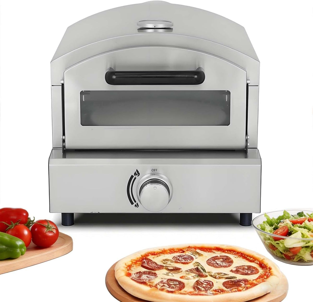 Horno de pizza portátil a gas - Piedra giratoria automática de 30 x 3 cm - Temperatura máxima de 425 grados y peso de 14 kg - Para jardín playa fiestas y cocina exterior