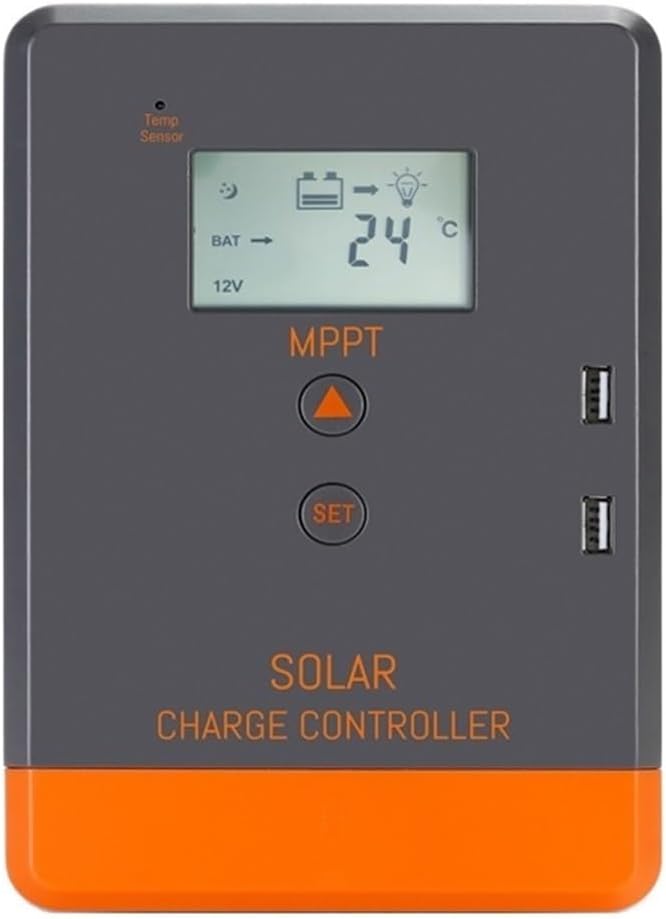 BAPPRJJ controlador solar MPPT de 40 A - Regulador automático para sistemas de 12 y 24 V - Pantalla LCD integrada - Compatible con baterías de gel y litio