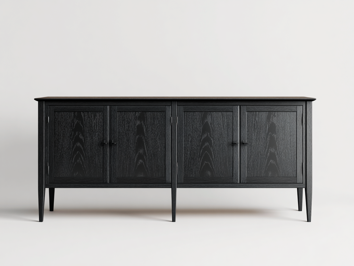 Mueble recibidor madera MDF 180x40x80 cm - negro - con 4 puertas diseño moderno para entrada