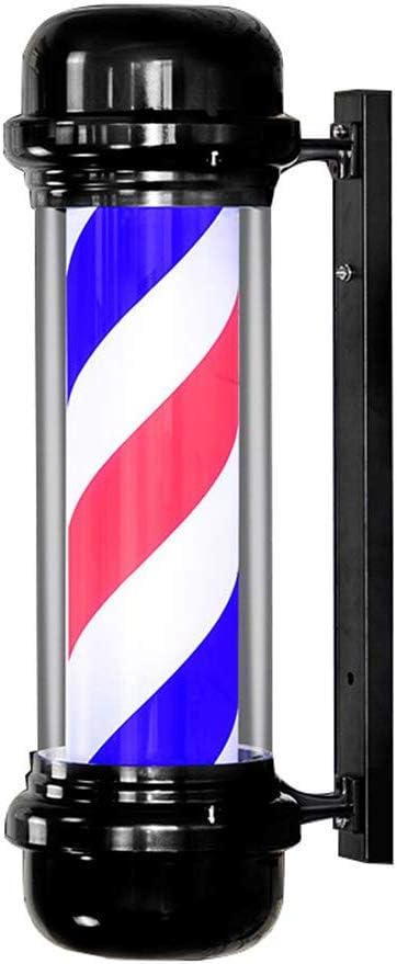 Luz LED giratoria de barbería - Longitud de 71 cm con franjas rojas blancas y azules - Alimentación USB o enchufable - Letrero decorativo para escaparate interior