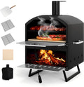 KOMFOTTEU horno de pizza exterior de 16 pulgadas - Dos niveles para leña con piedra y rejilla - Pala y funda protectora incluidas - Portátil para camping barbacoa y fiestas