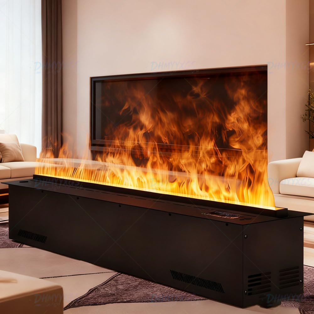 Chimenea eléctrica de vapor de agua 3D - 120 cm con 9 colores y 5 niveles de brillo - Control remoto y App con diseño ultrafino - Para oficina habitación y cafetería