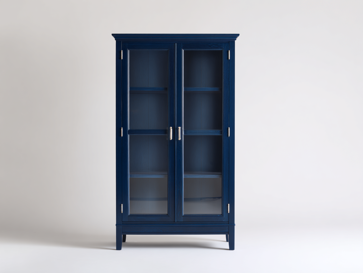 Estanterías madera 85x40x160 cm azul - vitrina con puertas de vidrio diseño clásico