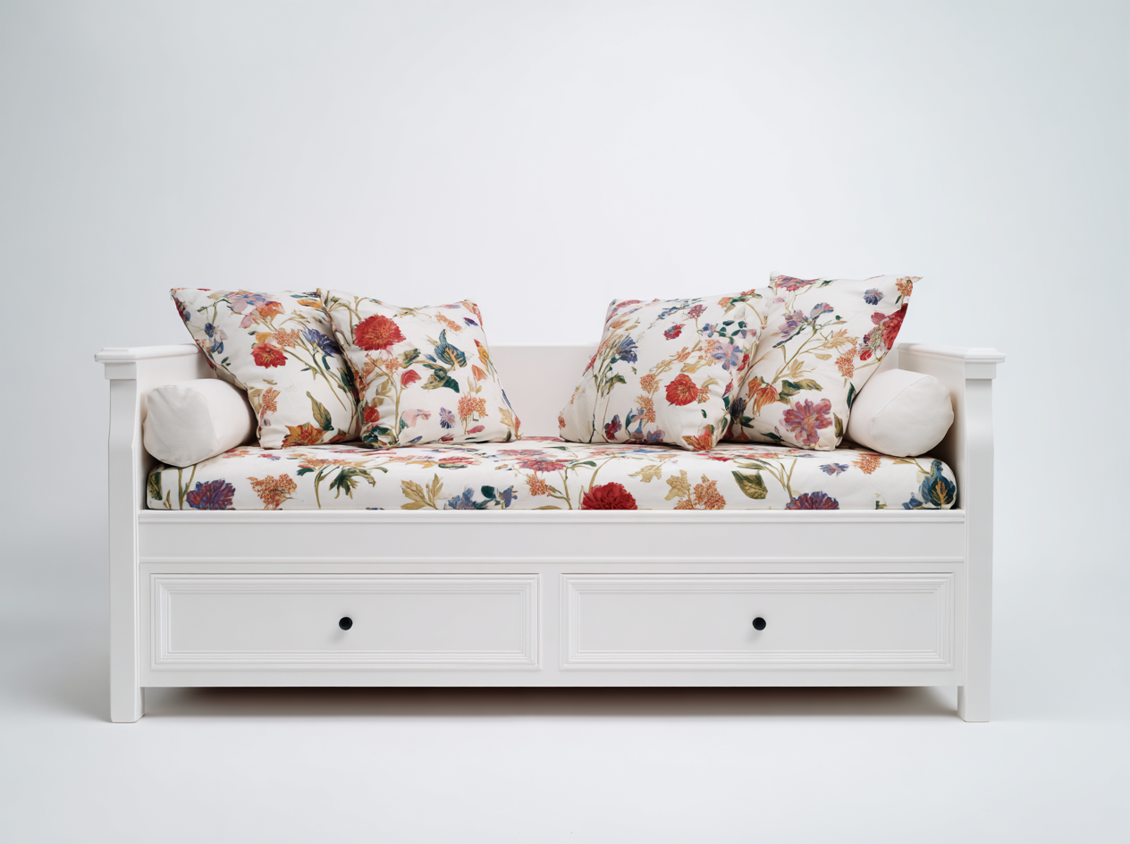 Sofás cama de madera 200x90x85 cm blanco - estilo floral con cajones