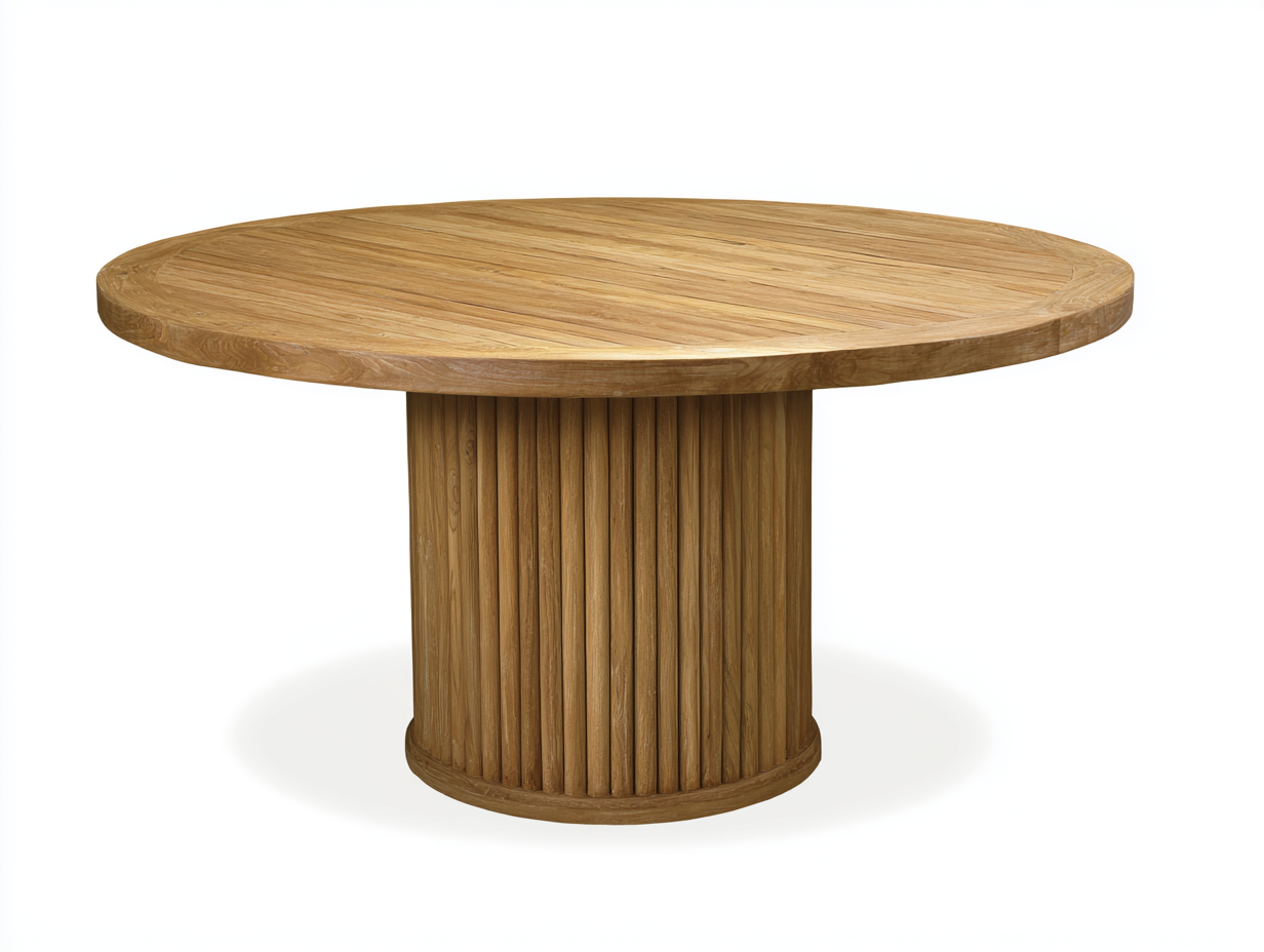 Mesa de jardín madera 120x120x75 cm - natural - diseño redondo con base central
