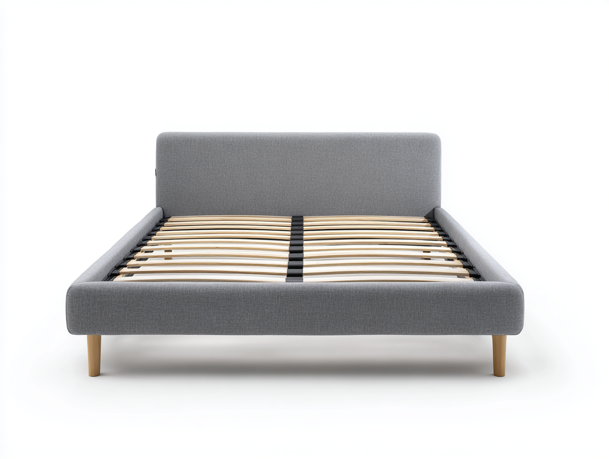 Camas dobles tela 200x160x90 cm gris - base con somier de láminas estilo contemporáneo