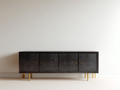 Mueble recibidor madera MDF 180x40x75 cm - negro - con 4 puertas diseño moderno para entrada