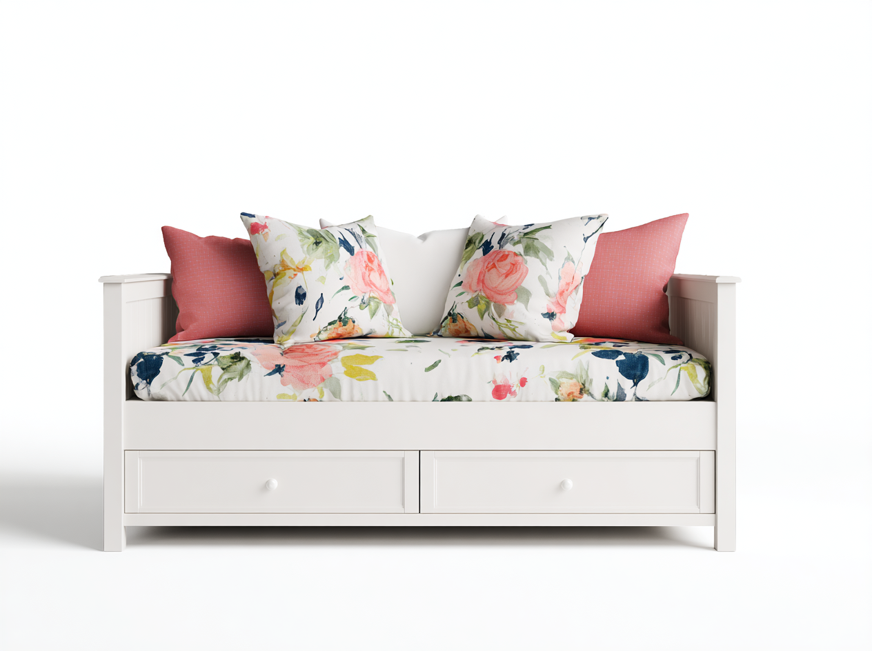 Sofás cama de madera 200x90x85 cm blanco floral - estilo clásico funcional
