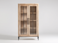Estanterías de madera manufacturada 90x38x168 cm - madera natural y negro - diseño moderno con 2 puertas de vidrio