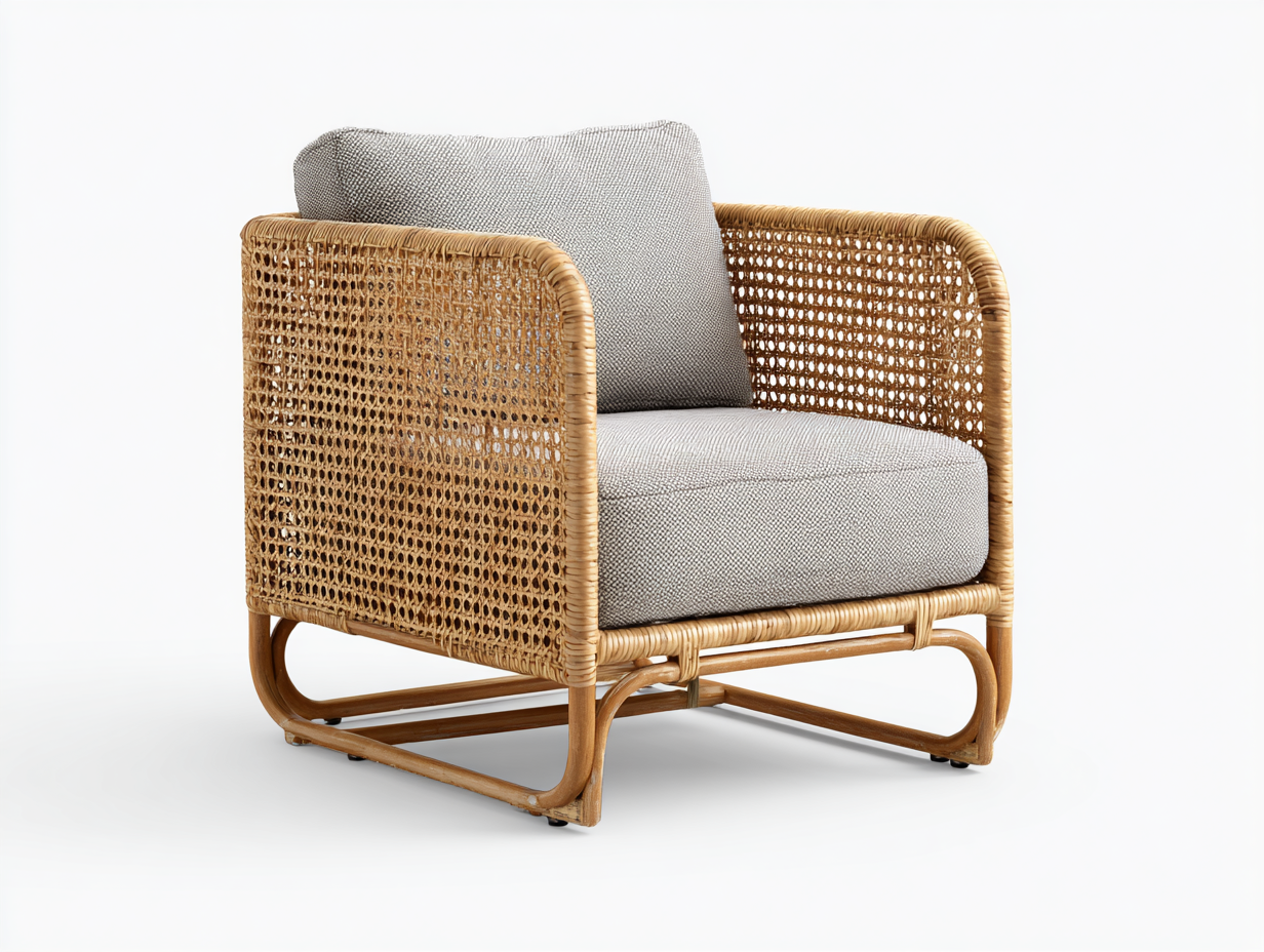 Sillones de ratán sillón individual de ratán natural 78x72x75 cm - marrón claro y gris - diseño moderno con cojín