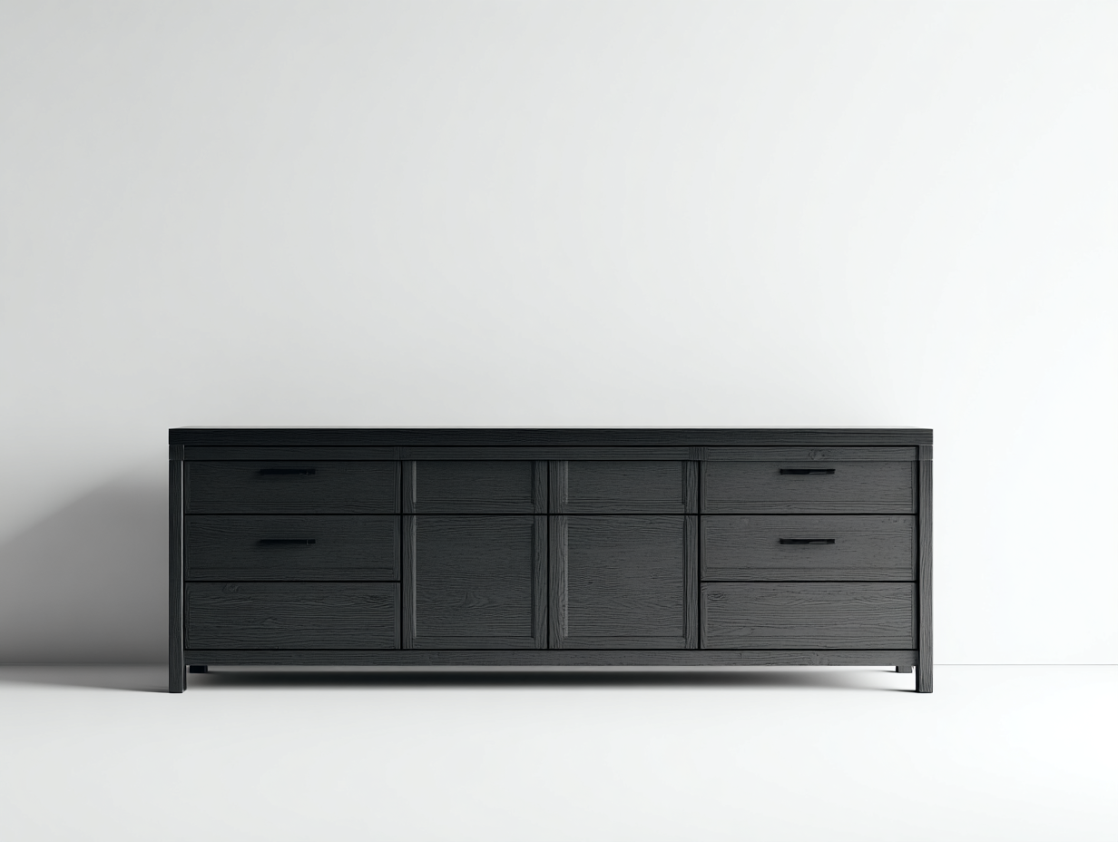 Mueble recibidor de madera manufacturada 180x40x78 cm - negro - diseño moderno con 2 puertas y 8 cajones