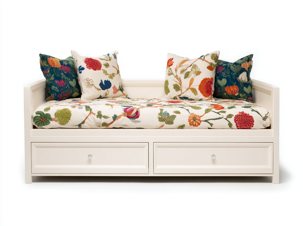 Sofás cama de madera 200x90x82 cm - blanco roto - diseño clásico con cajones