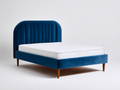 Camas dobles tapizadas 200x160x110 cm azul - diseño moderno con cabecero curvado
