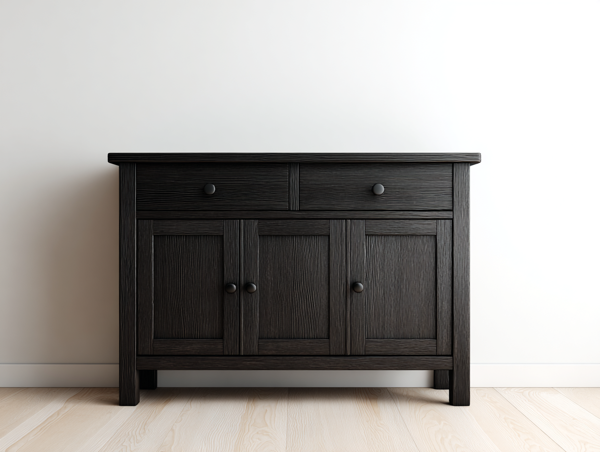 Mueble recibidor de madera manufacturada 120x38x85 cm - negro - estilo rústico con 3 puertas y 2 cajones