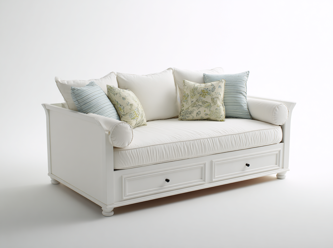 Sofás cama de madera 205x90x85 cm - blanco-beige - diseño clásico con cajones