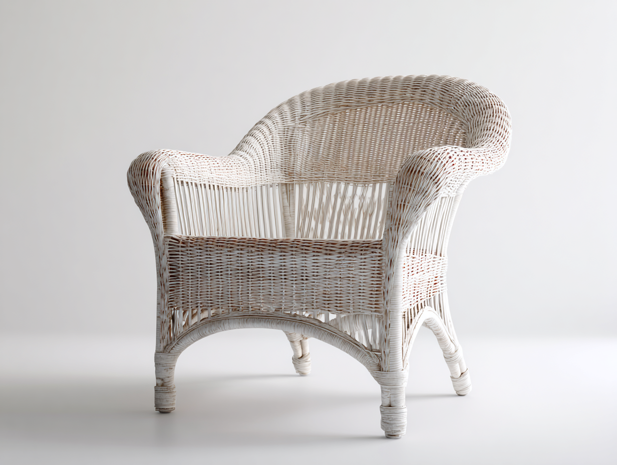 Sillón de ratán 80x75x85 cm - blanco - diseño curvo con reposabrazos