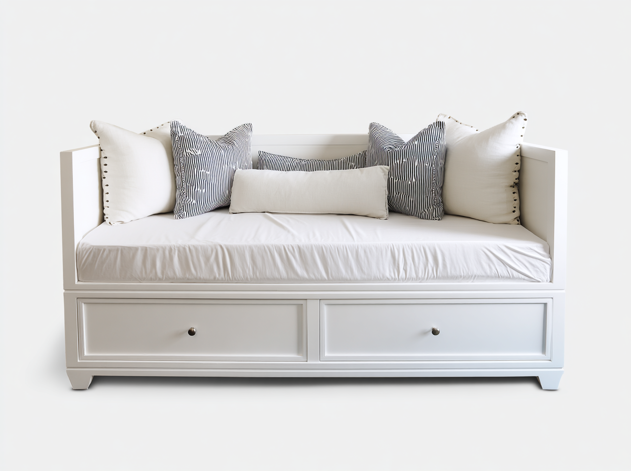 Sofás cama de madera manufacturada 200x92x86 cm - blanco y beige - diseño clásico con 2 cajones