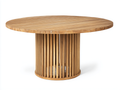 Mesas de jardín mesa redonda de madera maciza 120x120x75 cm - marrón claro - diseño moderno con base cilíndrica