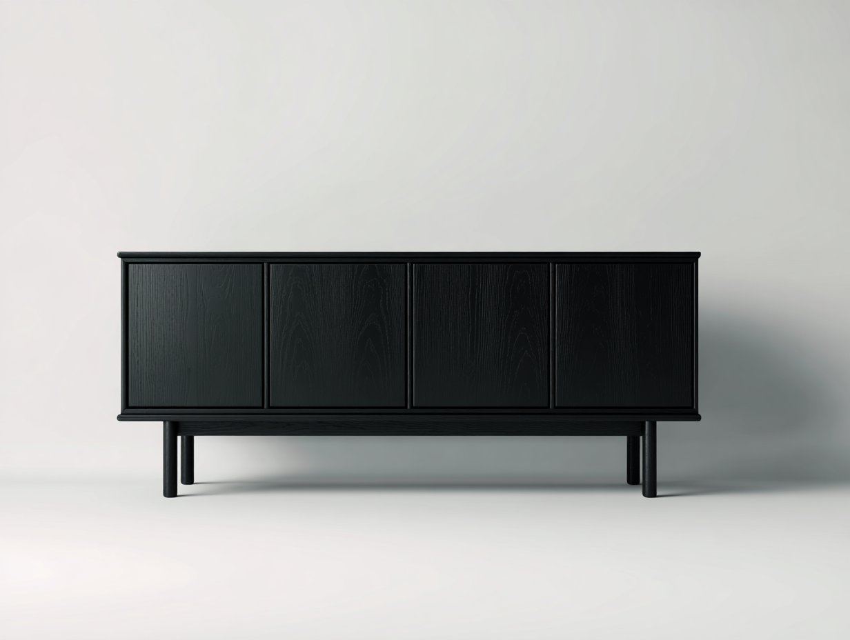 Mueble recibidor de madera manufacturada 180x40x78 cm - negro - diseño moderno con 4 puertas
