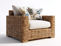 Sillones de ratán natural 85x80x75 cm marrón claro con cojín diseño amplio moderno