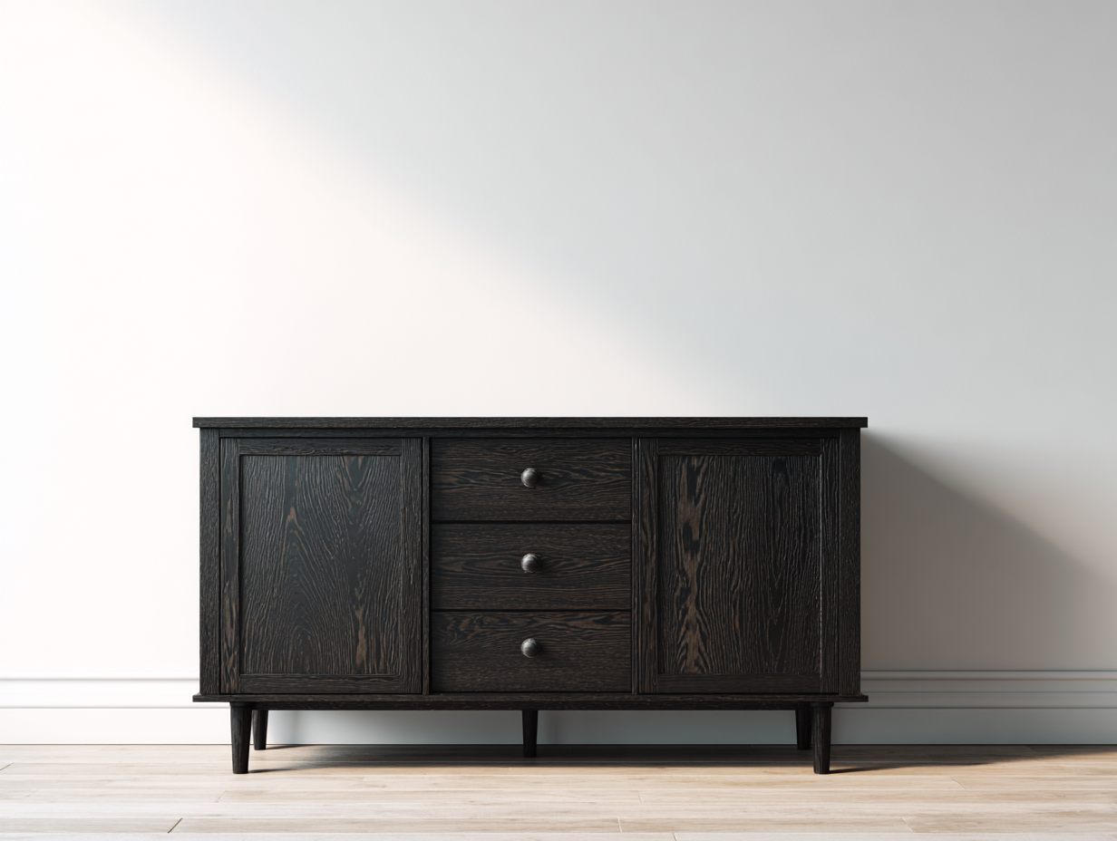 Mueble recibidor madera MDF 150x40x80 cm - negro - con 2 puertas y 3 cajones diseño moderno para entrada
