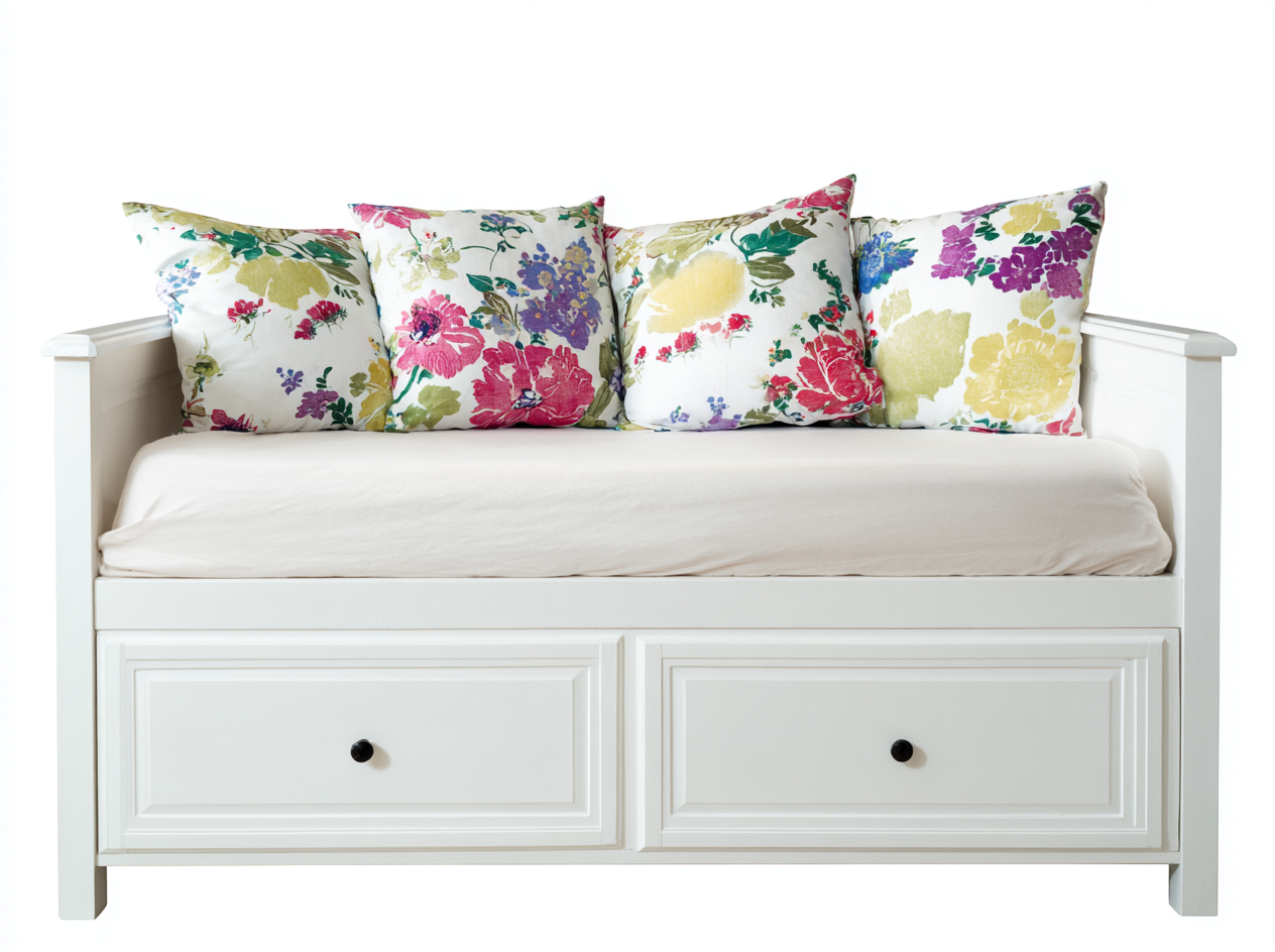 Sofás cama de madera manufacturada 195x90x86 cm - blanco y beige - diseño clásico con 2 cajones