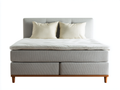 Camas dobles tapizadas 200x160x105 cm - gris claro y madera natural - diseño moderno con cabecero acolchado