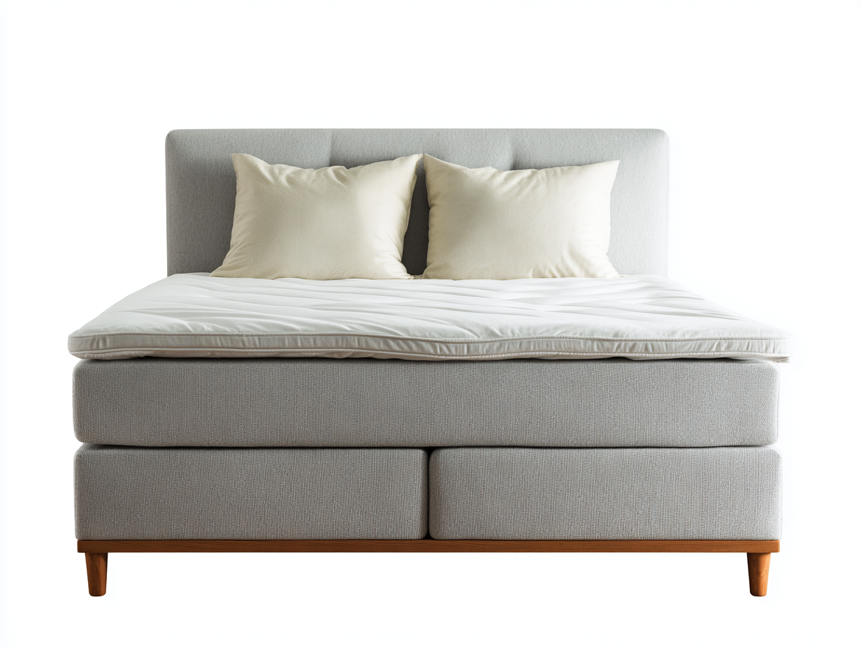 Camas dobles tapizadas 200x160x105 cm - gris claro y madera natural - diseño moderno con cabecero acolchado